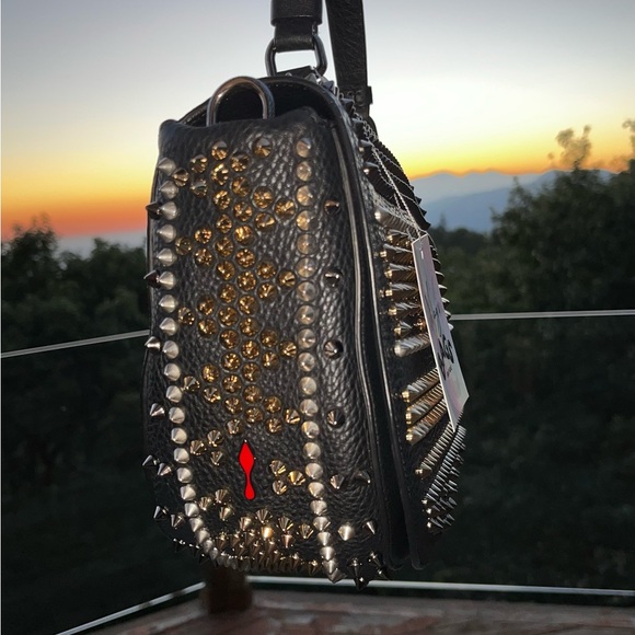 Louboutin: Panettone Spiked Chevron Messenger Bag (Black Multi) - Picture 10 of 17